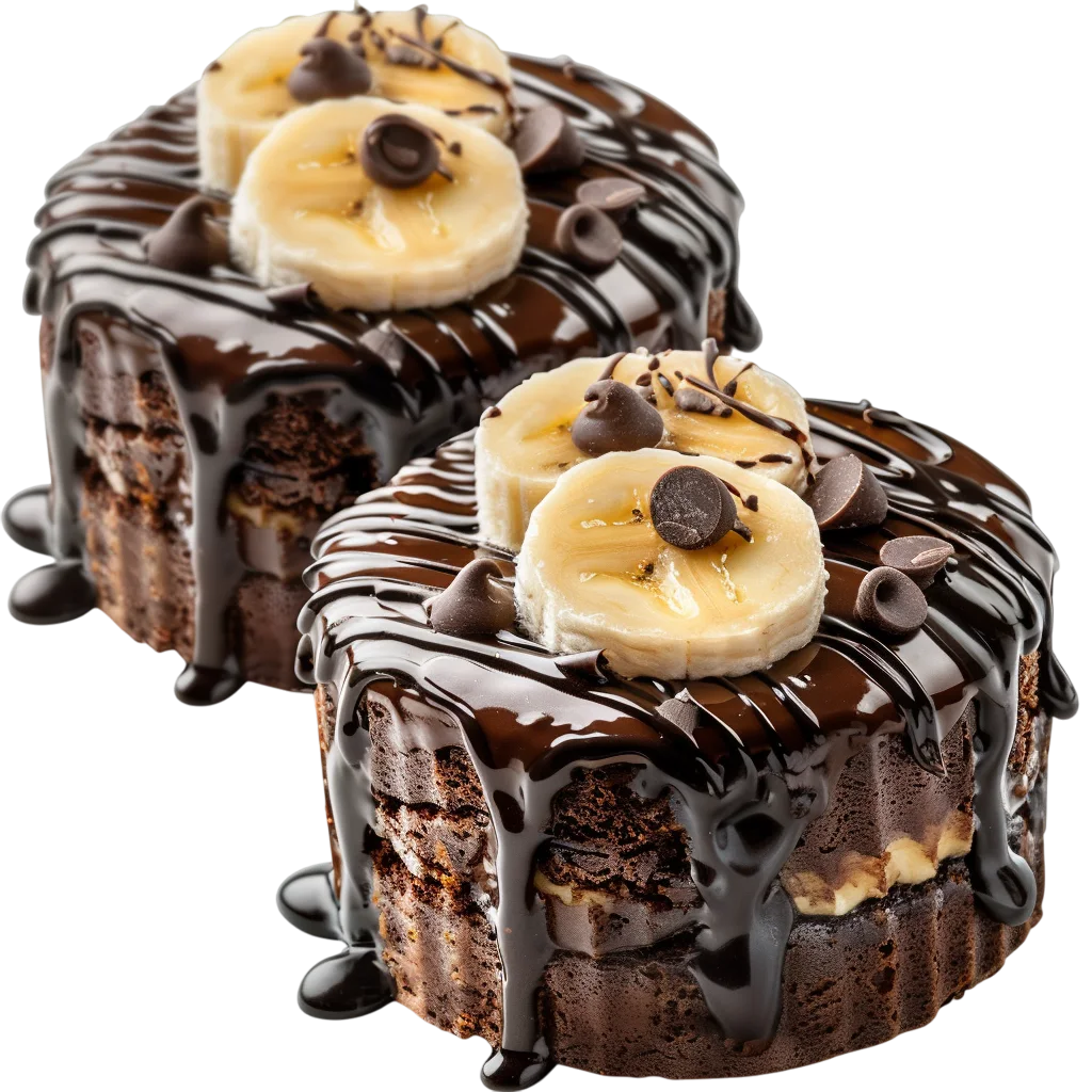 Mini Chocolate Banana Cakes Drizzled Glaze Free PNG