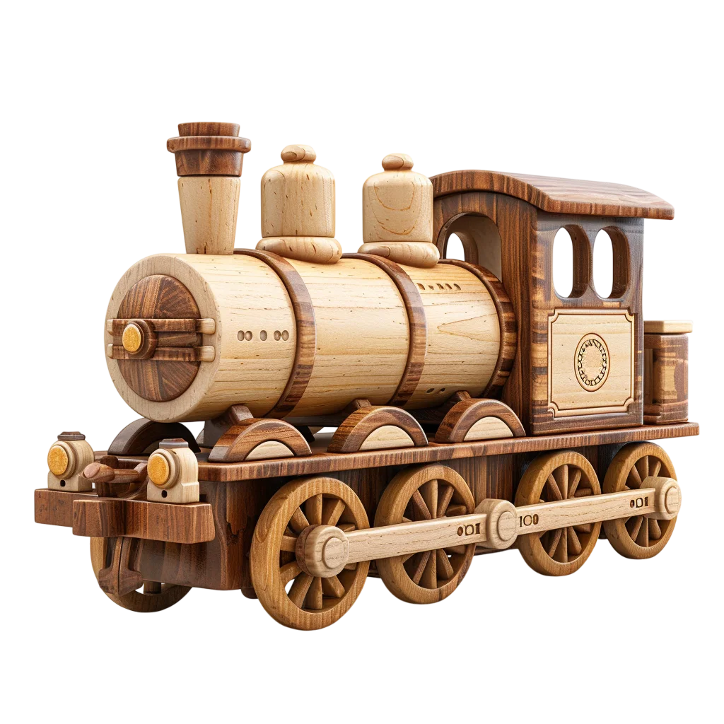 Vintage Wooden Steam Train Toy Free PNG Cutout