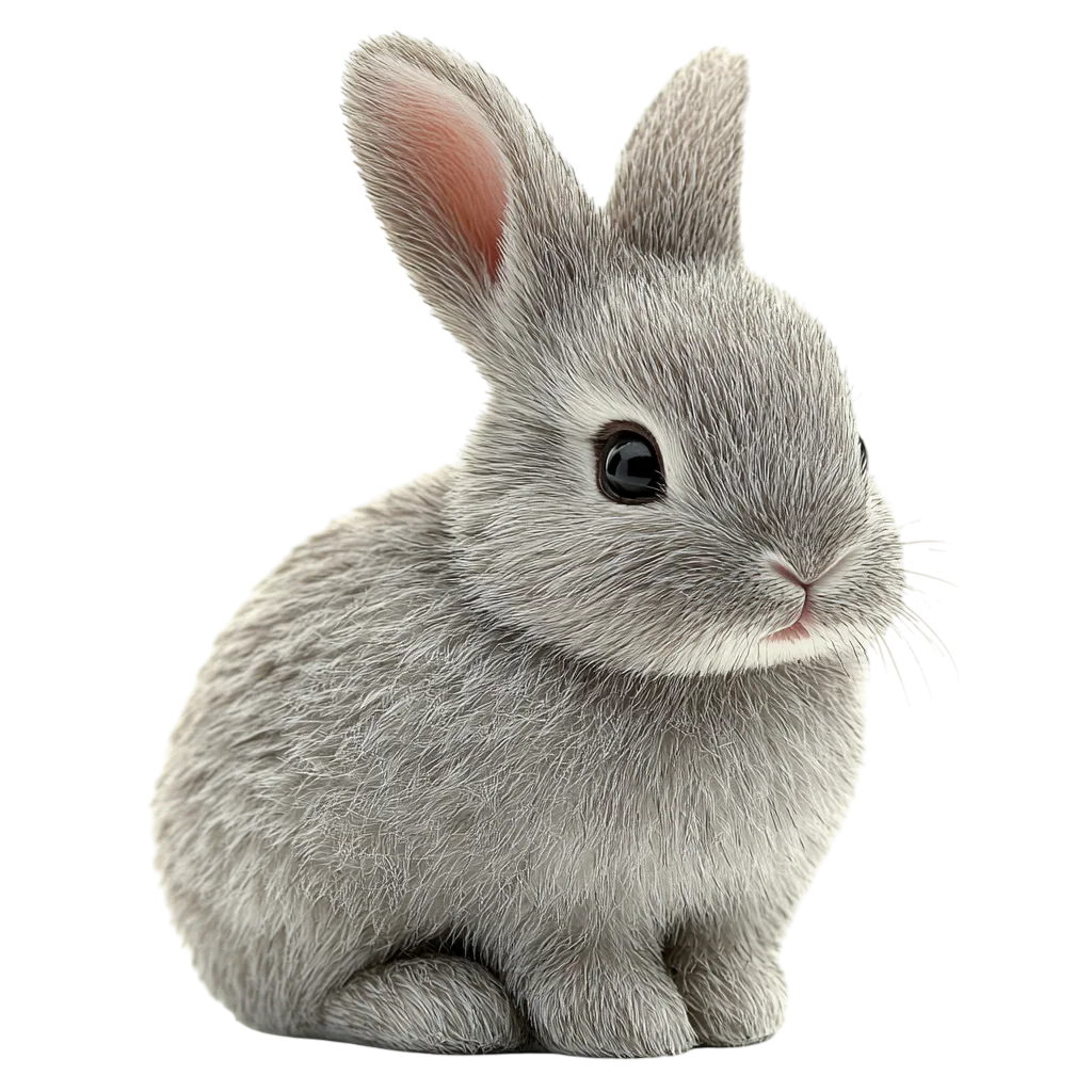 Fluffy Gray Baby Bunny Rabbit Free PNG Cutout