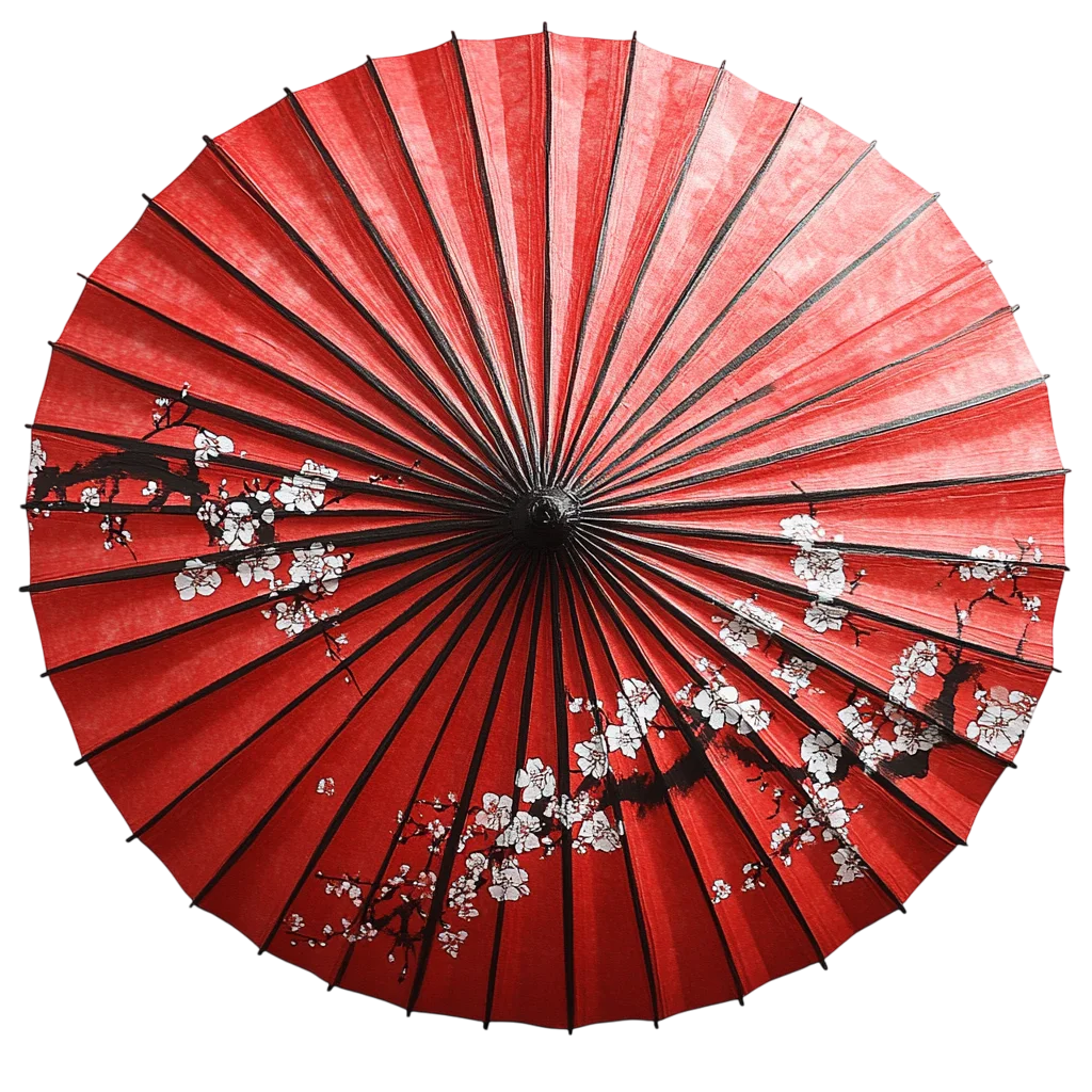 Japanese Floral Red Paper Parasol Free PNG Cutout