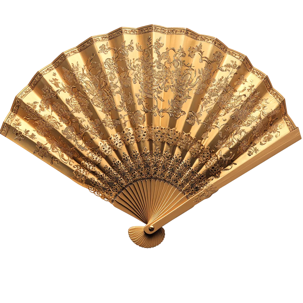 Carved Wooden Folding Hand Fan Free PNG Cutout