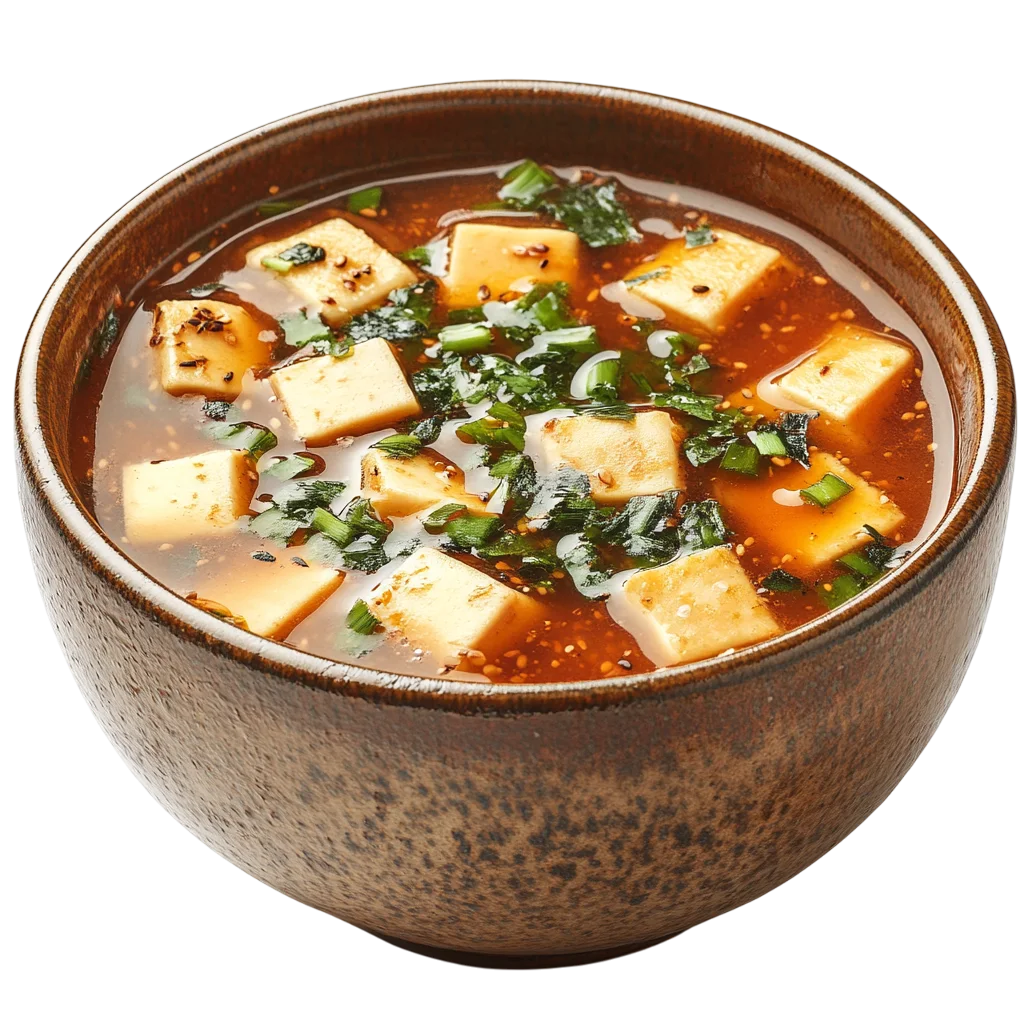 Asian Tofu Soup Bowl with Green Herbs Free PNG