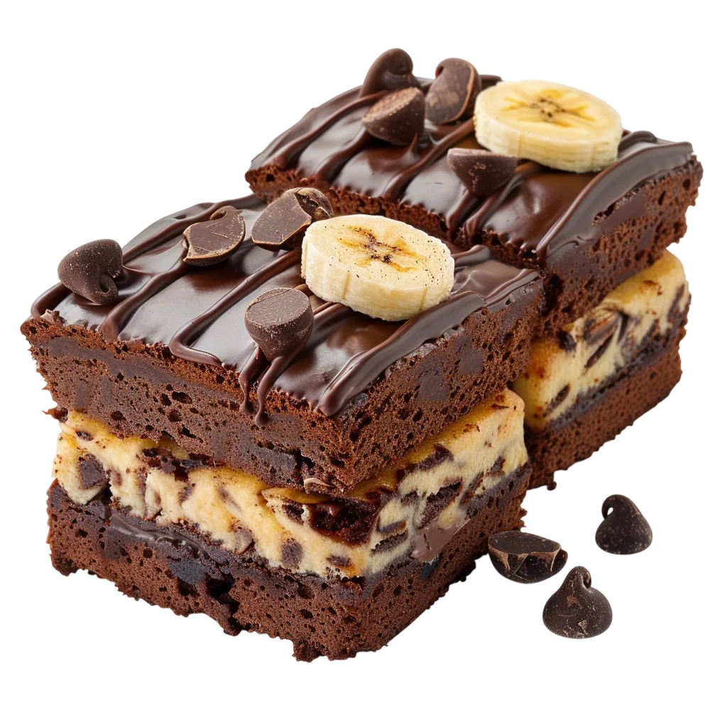 Chocolate Brownie Cakes with Banana Topping Free PNG
