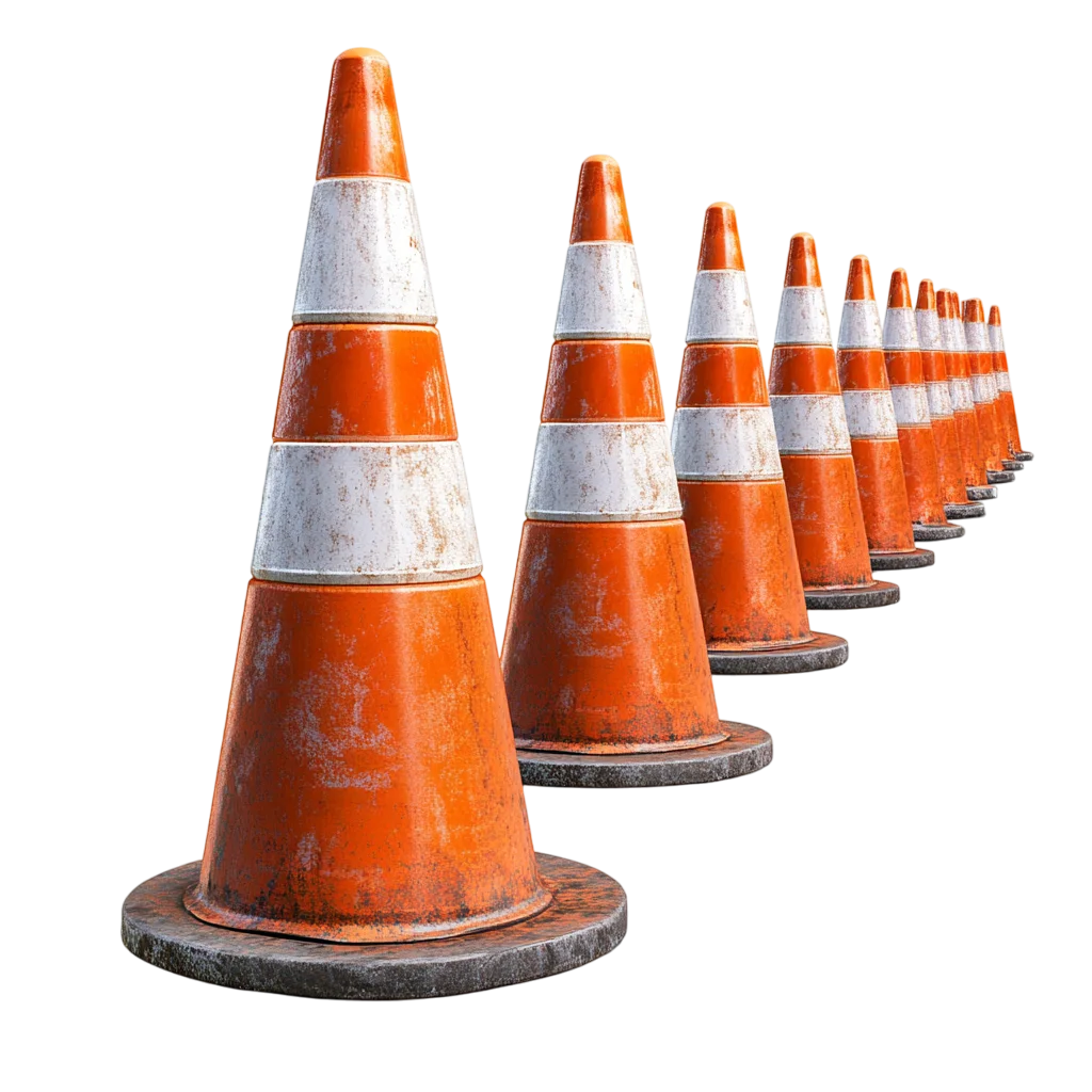 Lined Up Orange Highway Traffic Cones Free PNG