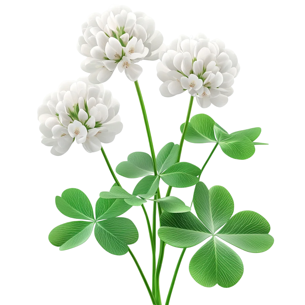 Blooming White Clover Flowers with Green Leaves Free PNG