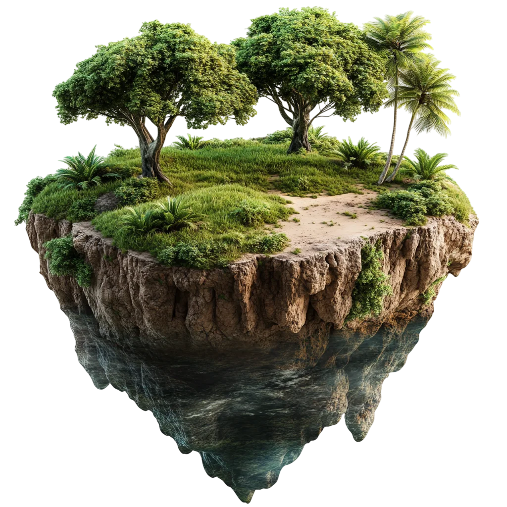 Lush Floating Rock Island with Forest Trees Free PNG