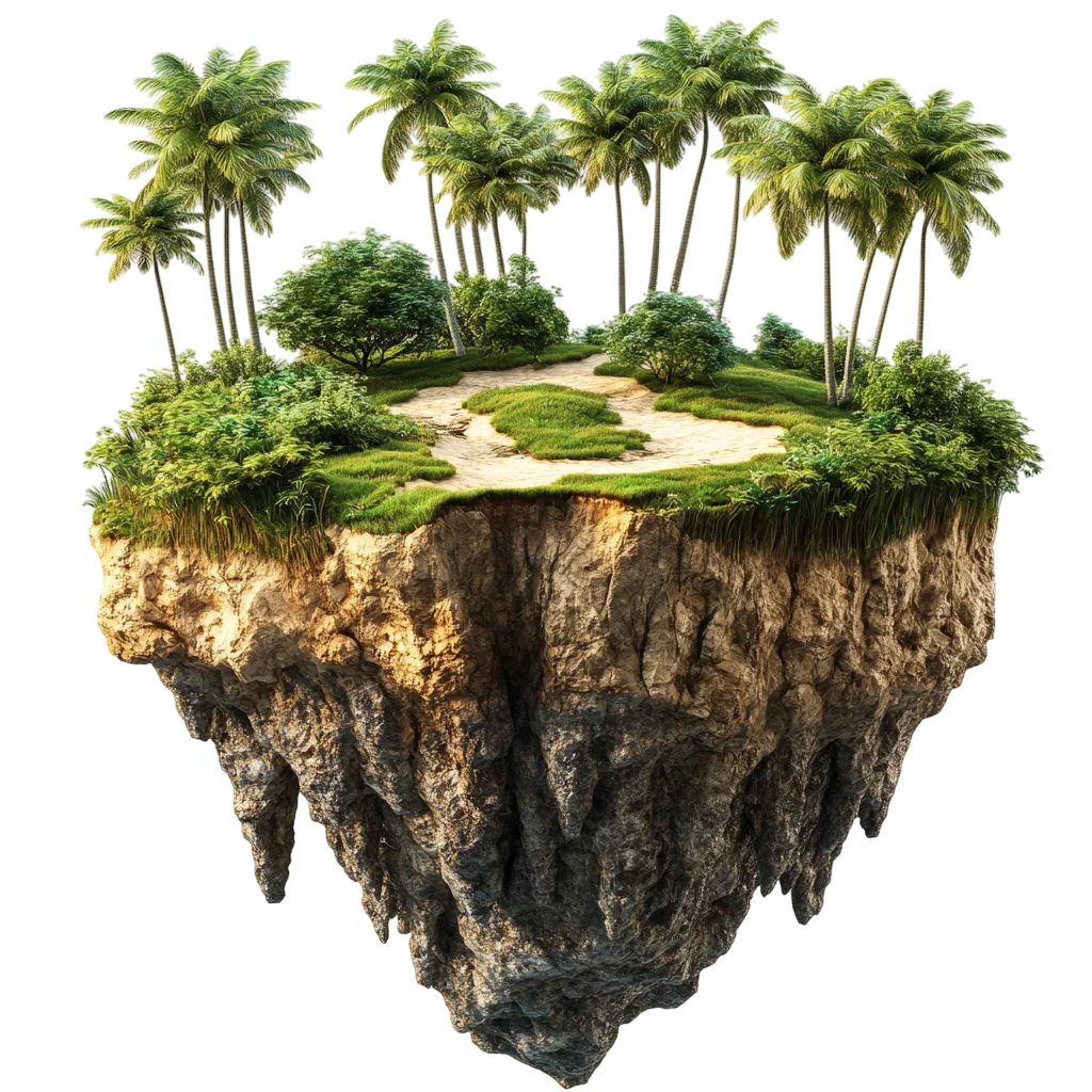 Tropical Floating Island with Palm Trees Free PNG