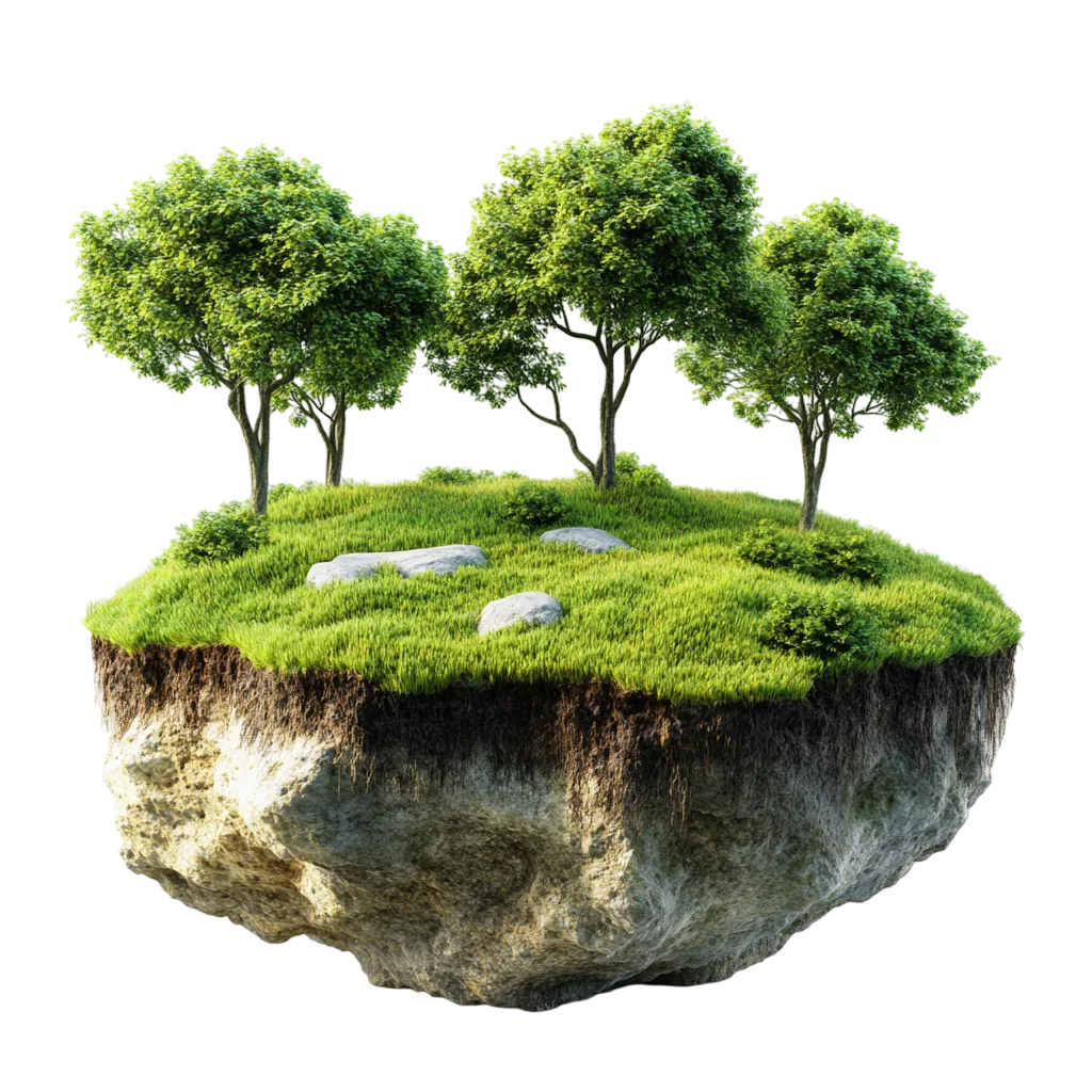 Floating Grassy Island with Green Trees Free PNG