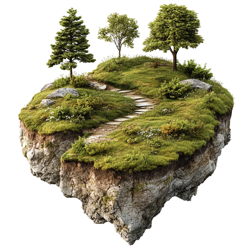 Floating Fantasy Island with Path and Trees Free PNG
