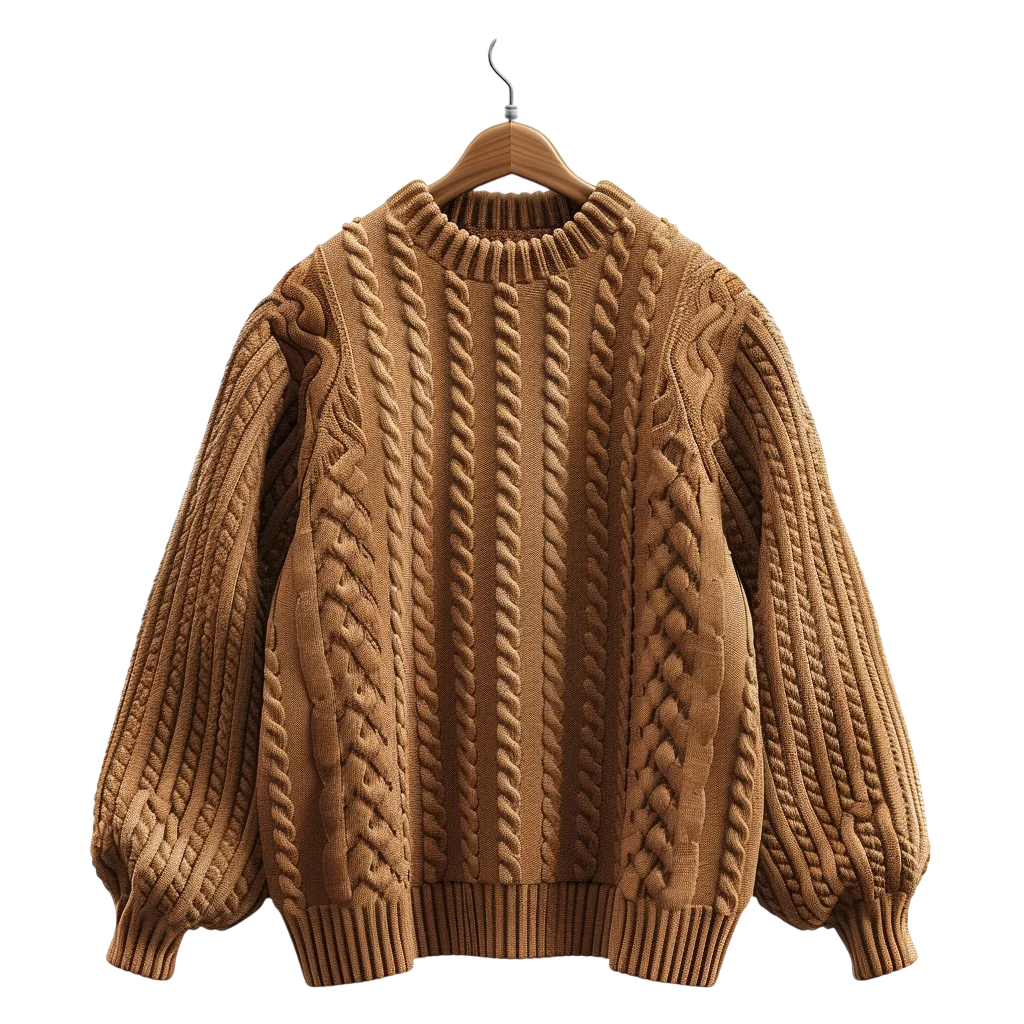 Brown Cable Knit Pullover Sweater Free PNG