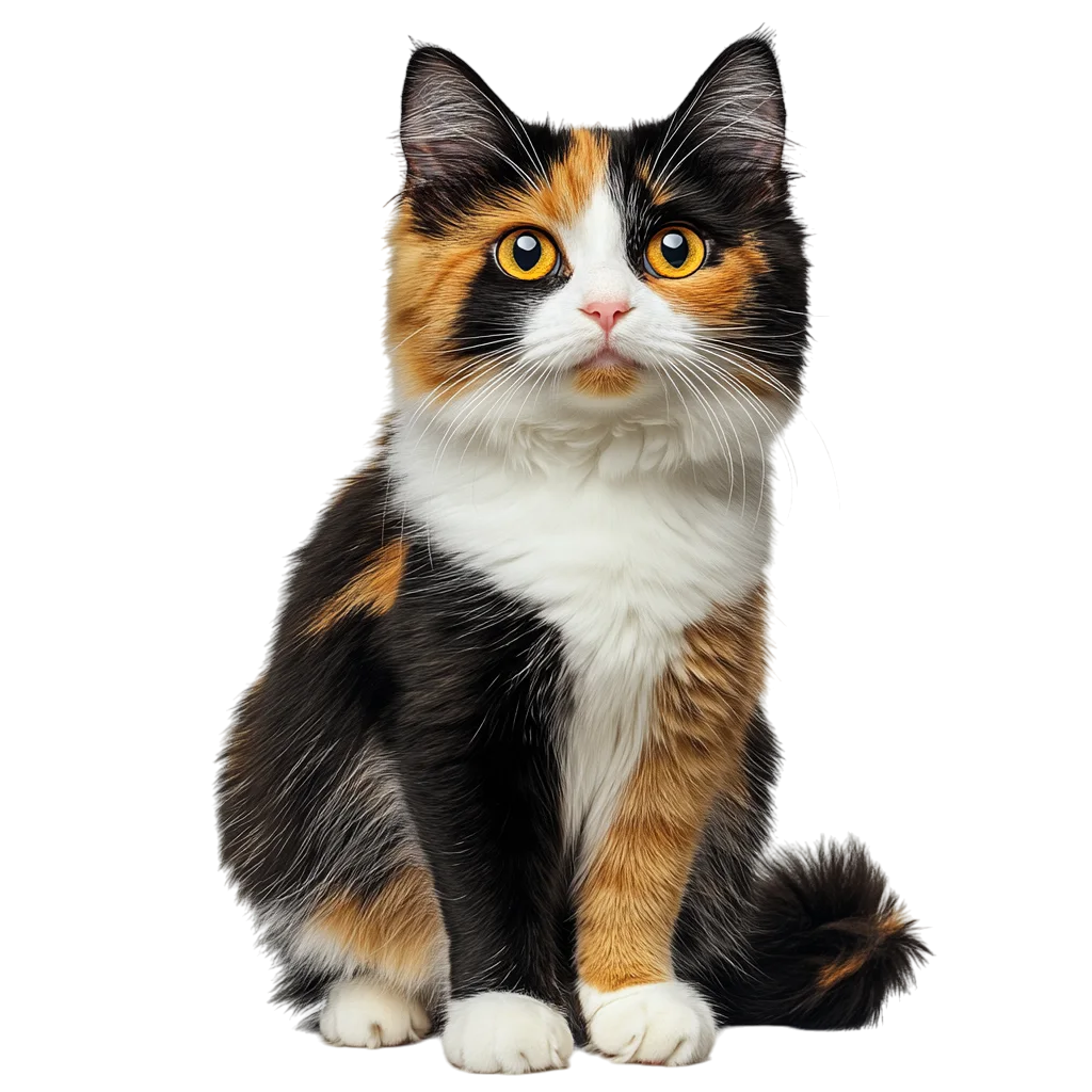 Calico Cat Sitting Front View Free PNG Cutout