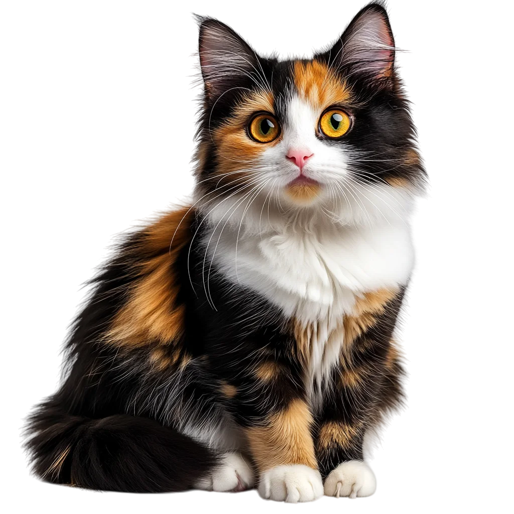 Fluffy Calico Cat Sitting Portrait Free PNG