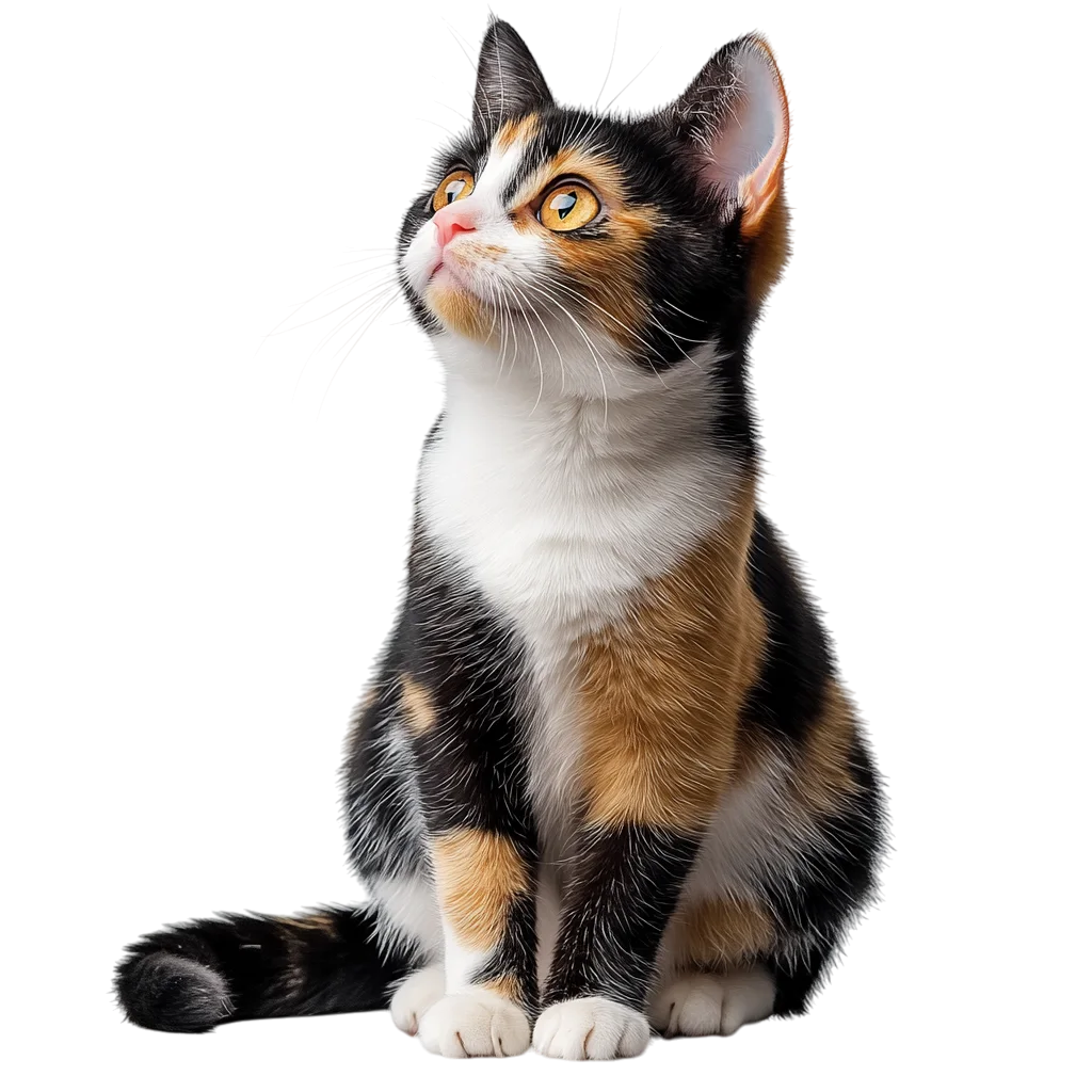 Cute Calico Cat Looking Upward Free PNG Cutout