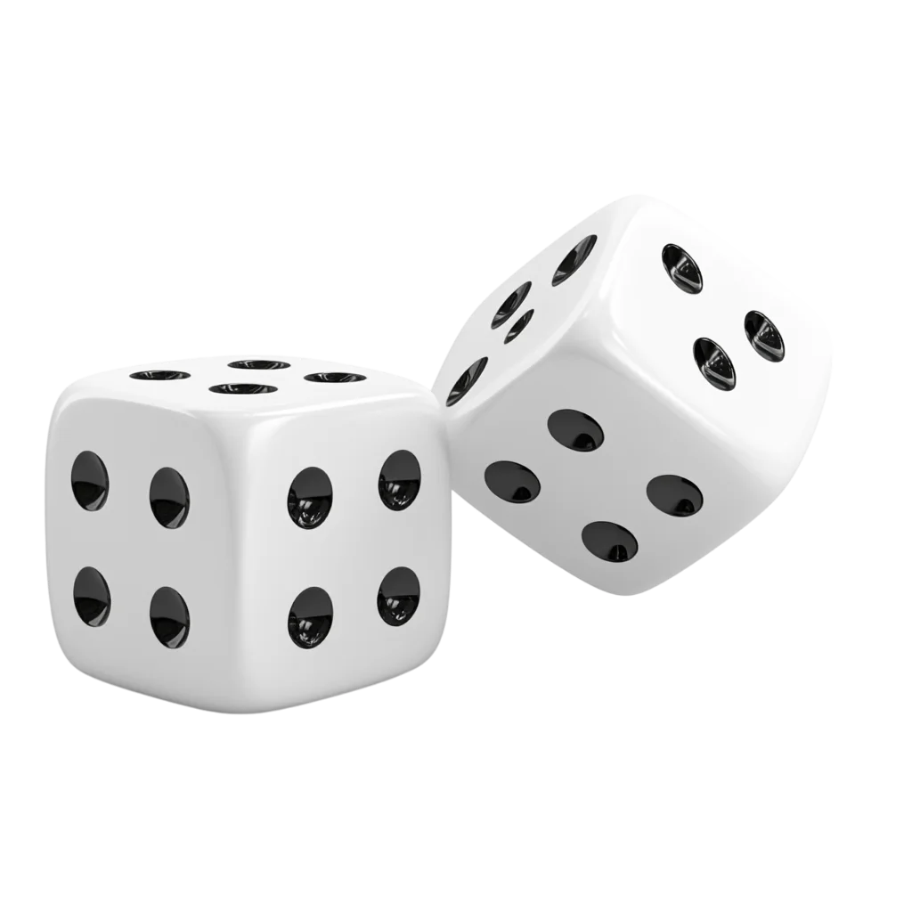 Pair of White Gaming Dice Cubes Rolling Free PNG