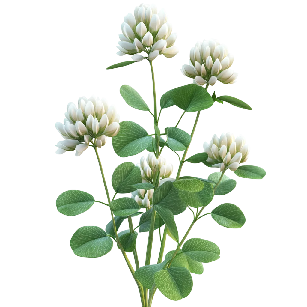 Green Clover Plant Stems with White Blossom Buds Free PNG