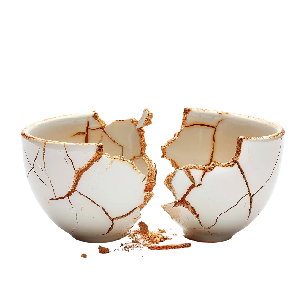 Broken Ceramic Bowl Cracked in Two Halves Free PNG