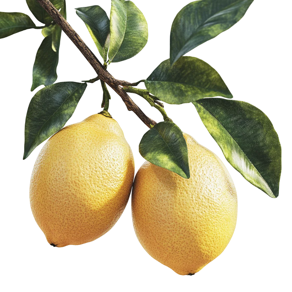 Ripe Yellow Lemons Growing on Green Branch Free PNG