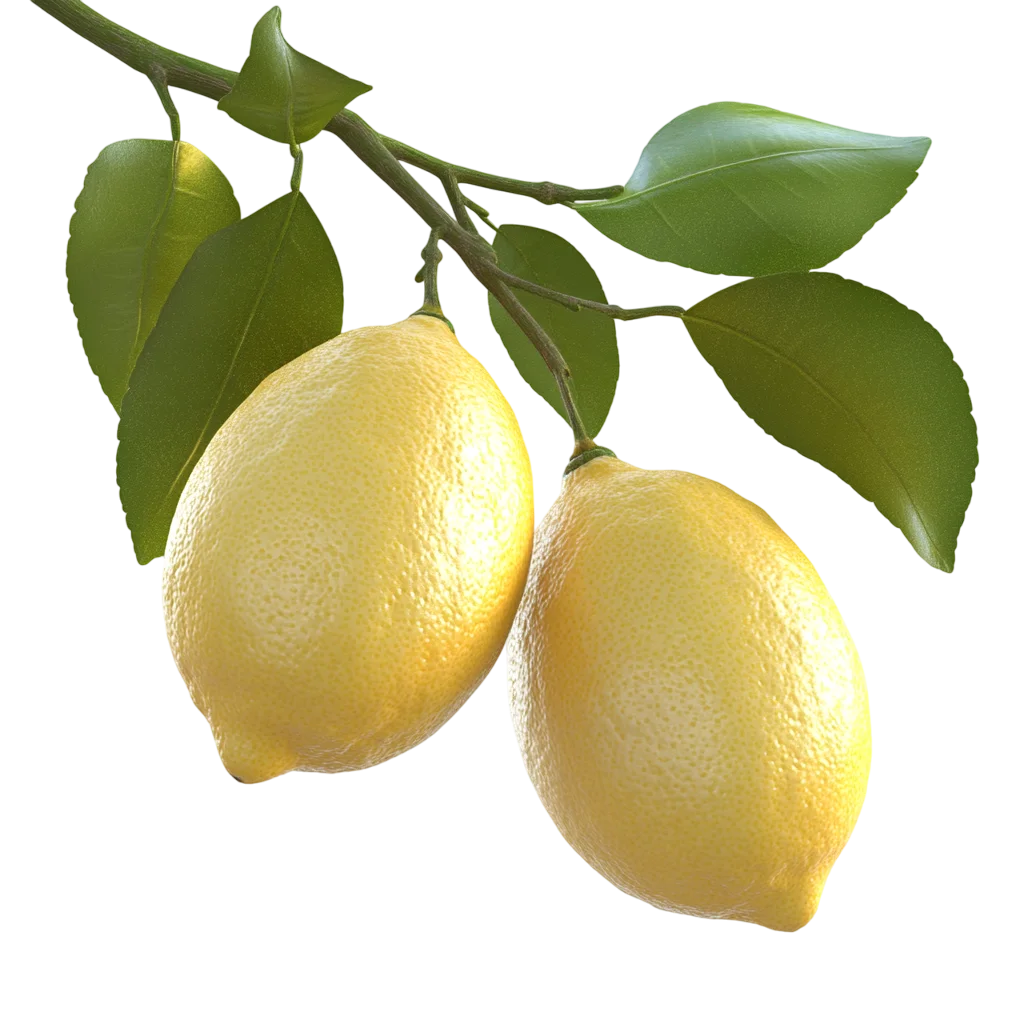 Fresh Yellow Lemons on Leafy Branch Free PNG