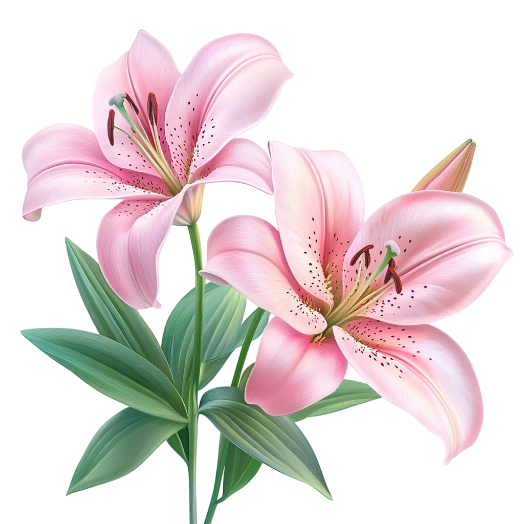 Blooming Pink Lilies with Green Leaves Free PNG