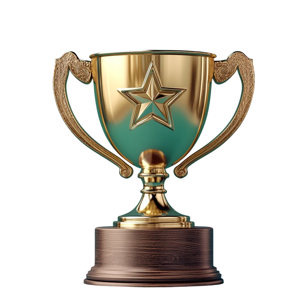 Golden Trophy Cup with Star Award on Wood Base Free PNG