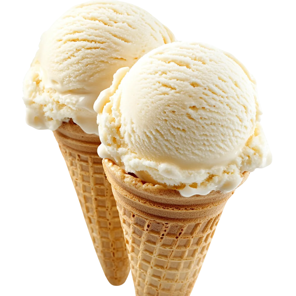 Vanilla Ice Cream Scoops in Waffle Cones Free PNG
