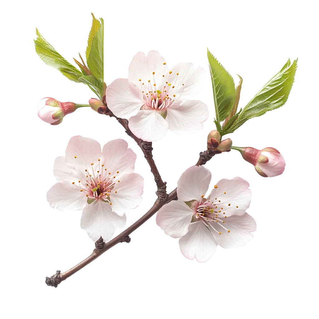 White Apple Blossom Flower Branch with Leaves Free PNG