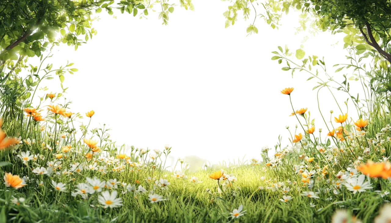 Sunny Green Grass Meadow with Yellow Wildflowers Free PNG