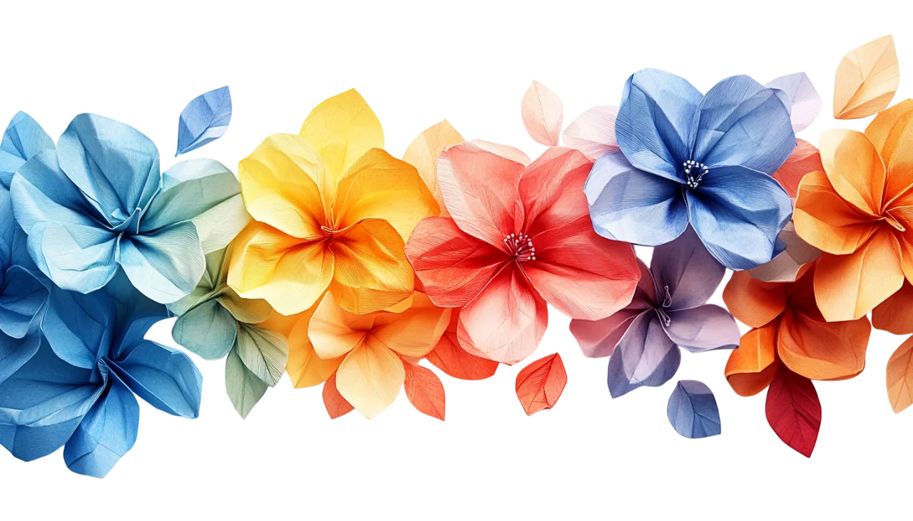 Warm Colored Flower Blossoms Horizontal Garland Free PNG