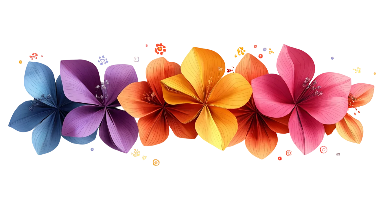 Vibrant Paper Flower Blossoms Garland Border Free PNG