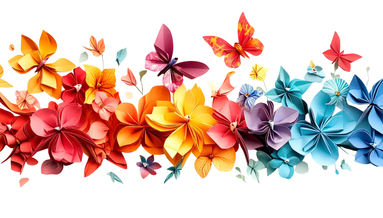 Colorful Butterfly and Flower Garland Border Free PNG