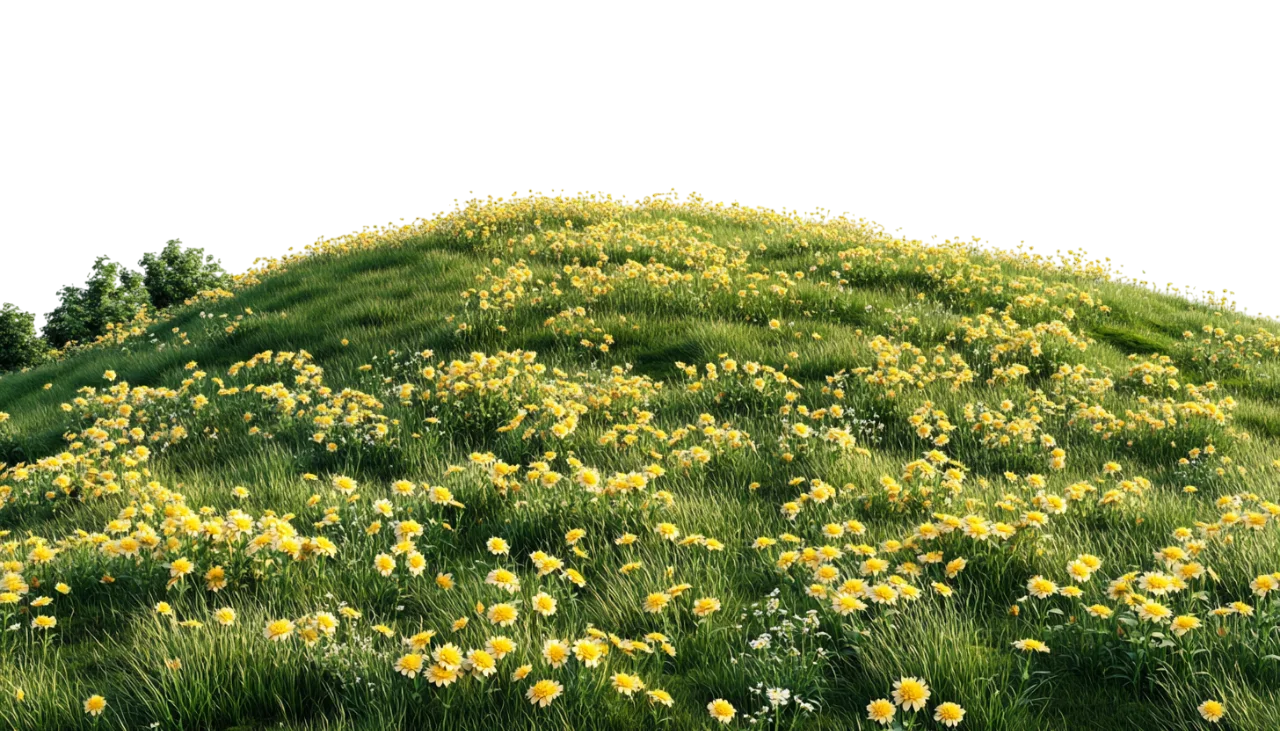 Green Grass Hill Mound with Yellow Wildflowers Free PNG