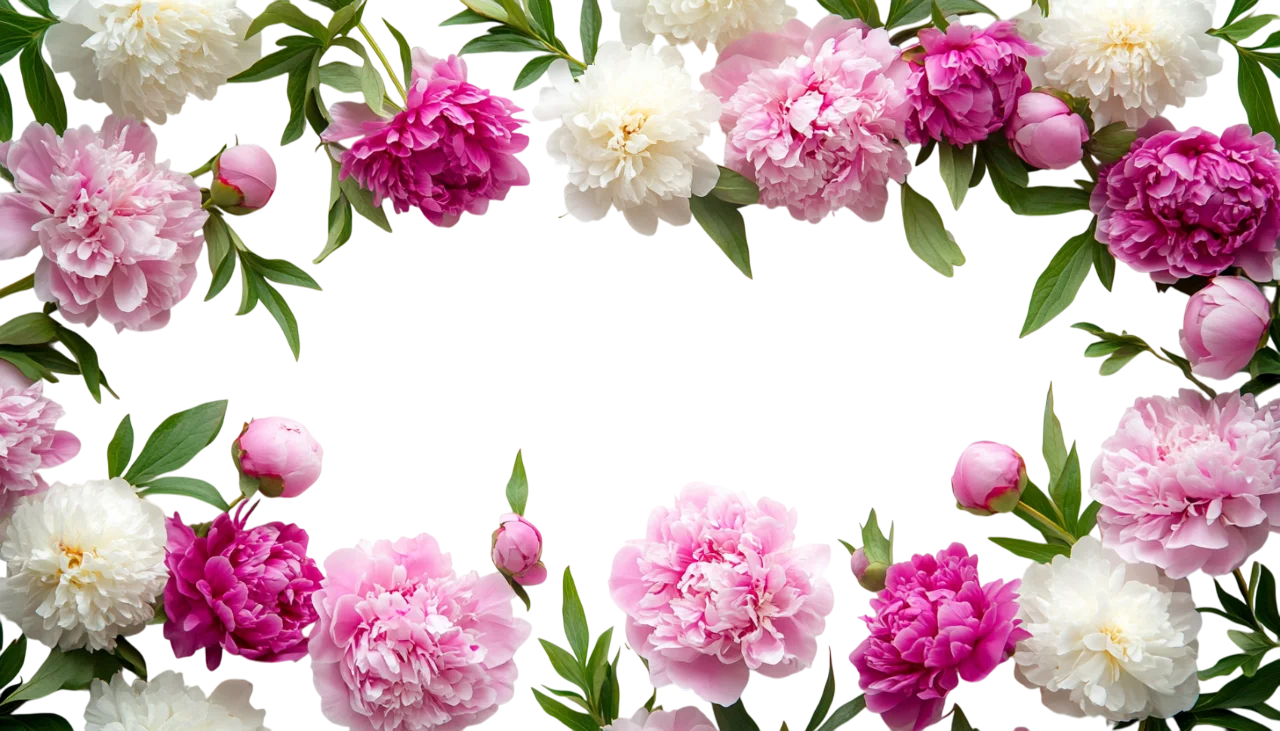 Pink Peony Flowers Border Frame Floral Garland Free PNG