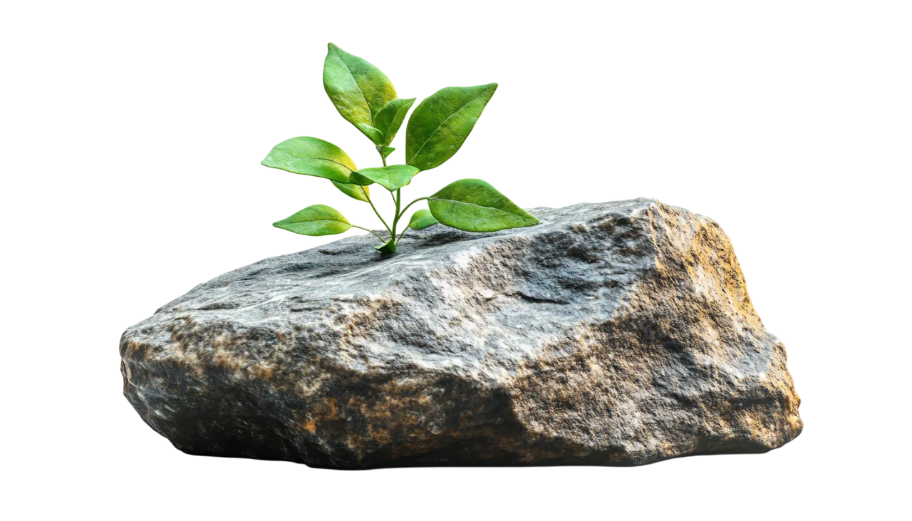 Small Green Plant Growing from Natural Rock Free PNG