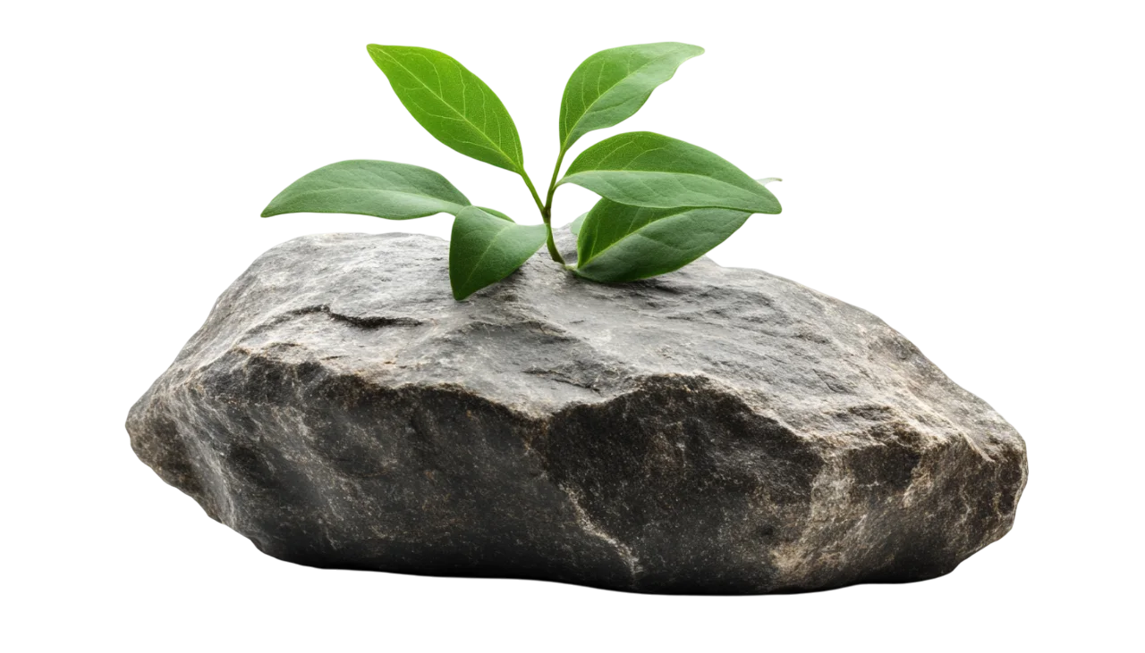 Green Sprout Growing on Natural Boulder Stone Free PNG