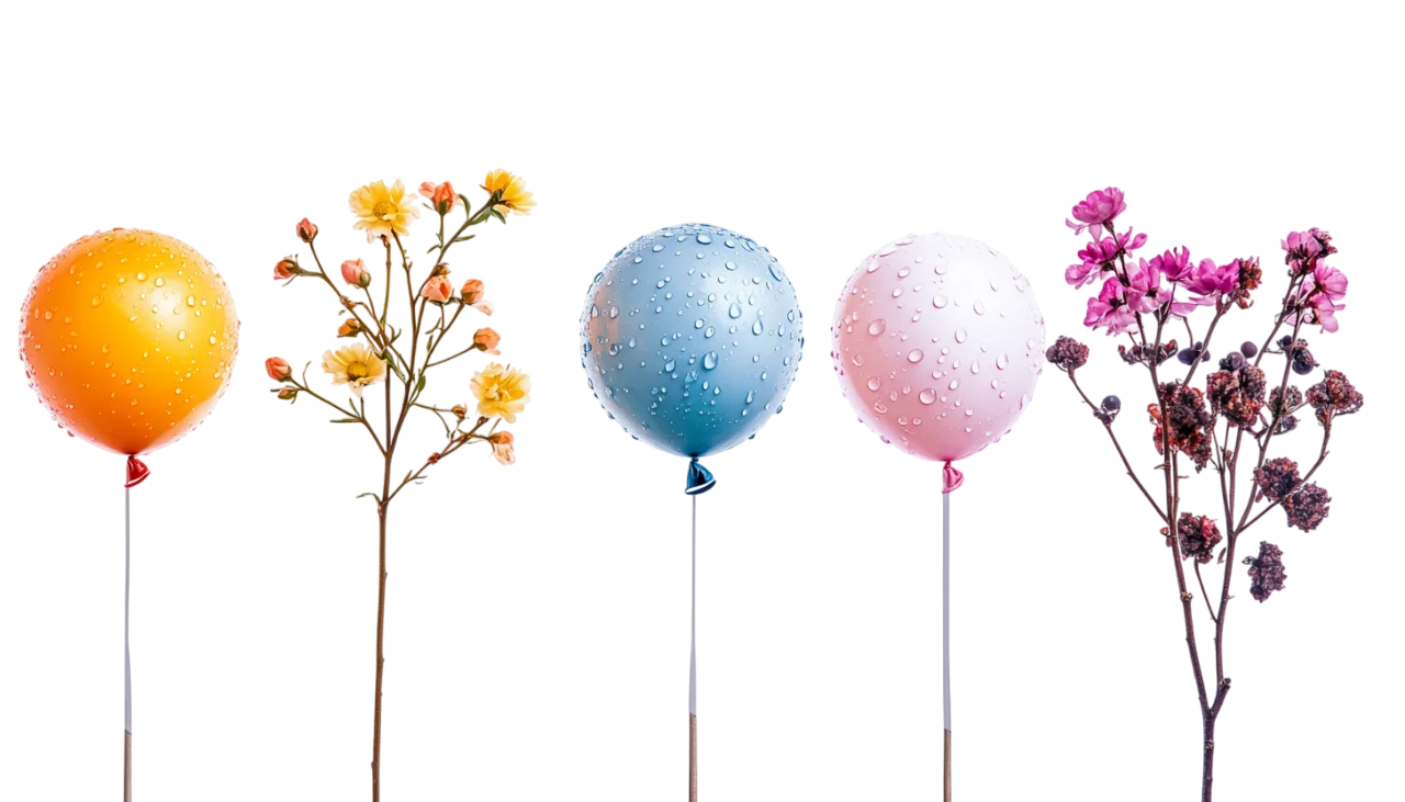 Pastel Balloons and Wildflowers Spring Decor Free PNG