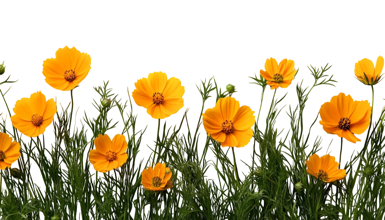 Field of Yellow and Orange Wildflowers Border Free PNG