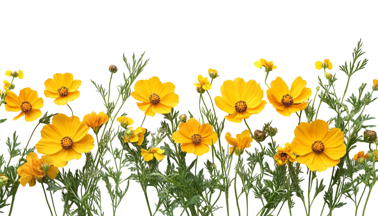 Yellow Cosmos Wildflower Meadow Grass Border Free PNG