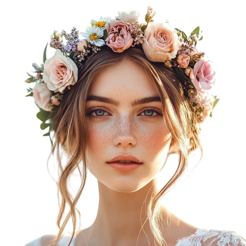 Woman with Floral Flower Crown Hair Wreath Free PNG