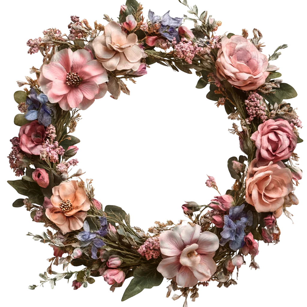 Round Blush Pink Rose Floral Wreath Frame Free PNG