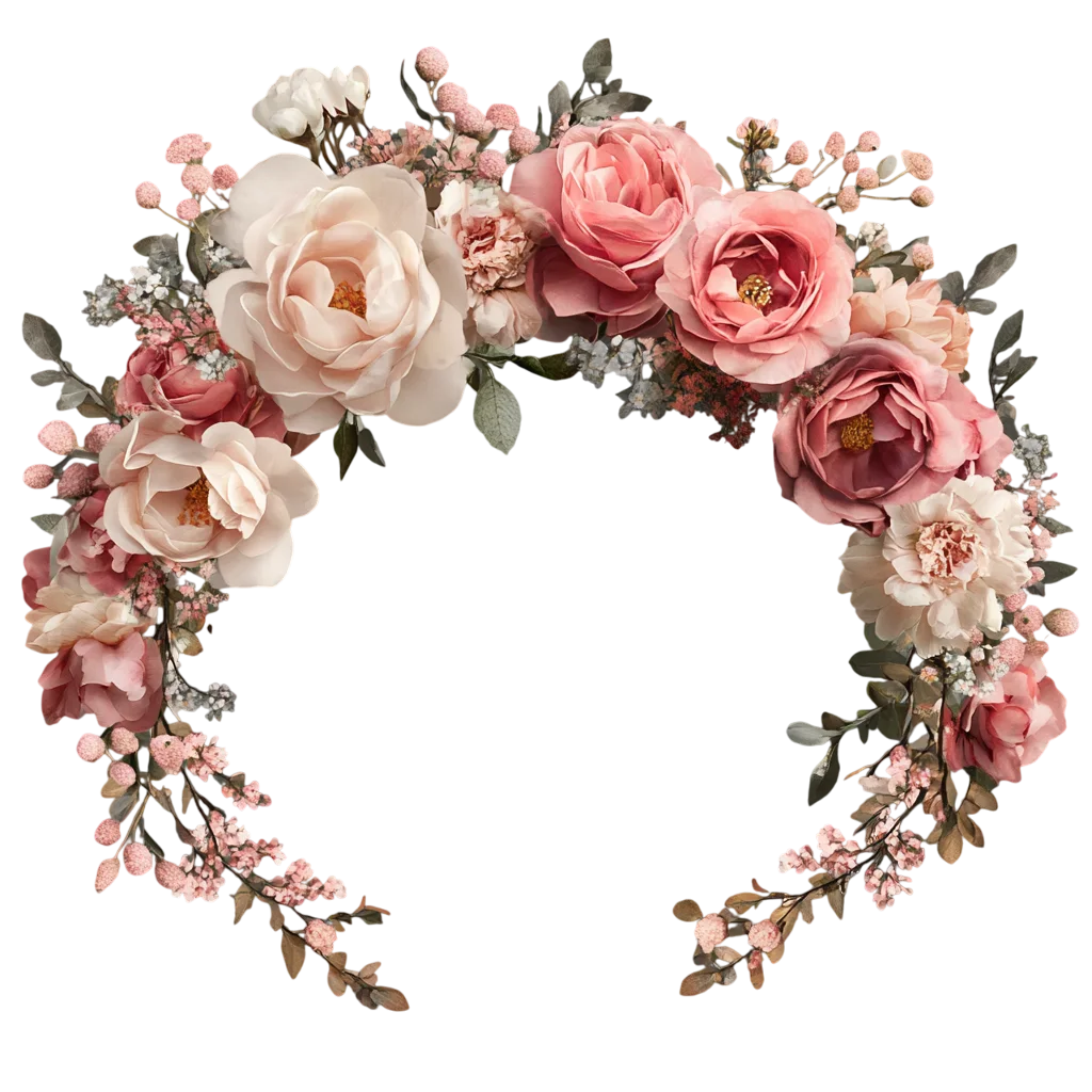 Boho Vintage Floral Arch Wreath with Roses Free PNG