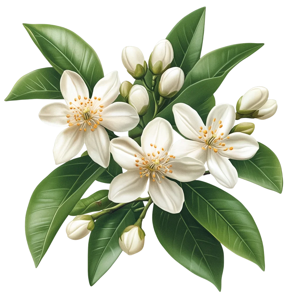 White Citrus Blossom Flowers with Green Leaves Free PNG