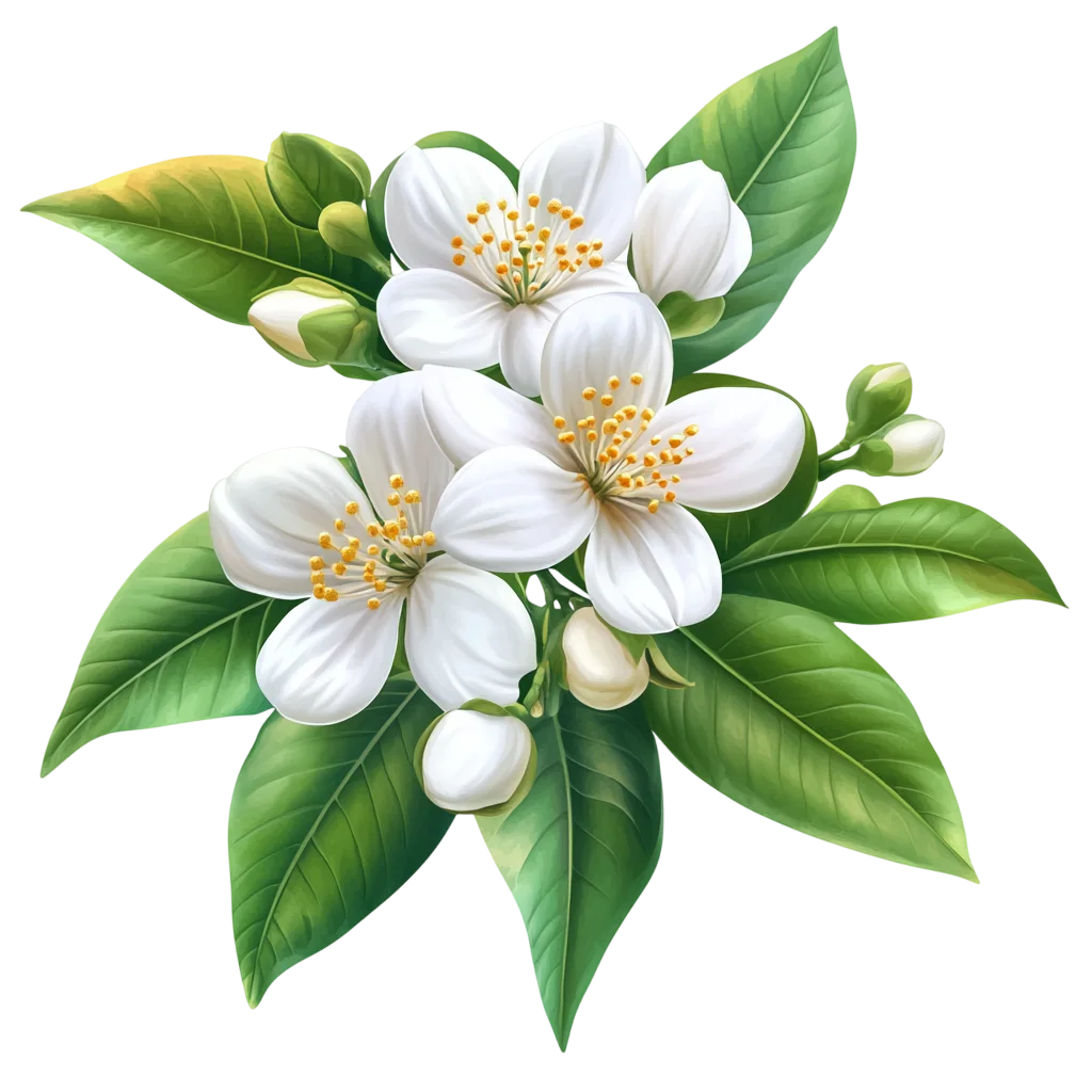 Blooming White Jasmine Flower Cluster on Stem Free PNG