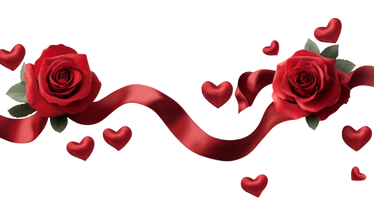 Waving Red Silk Ribbon with Small Floating Hearts Free PNG