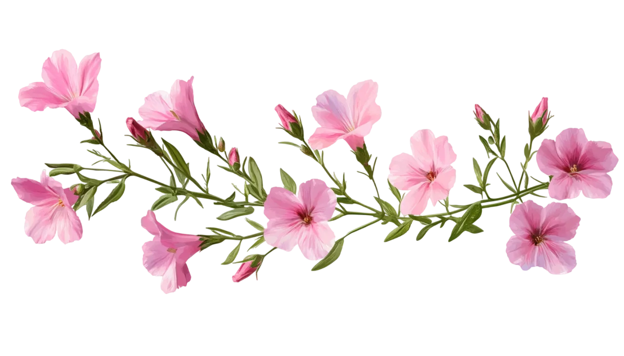 Flowering Pink Petunia Branch with Leaves Cutout Free PNG