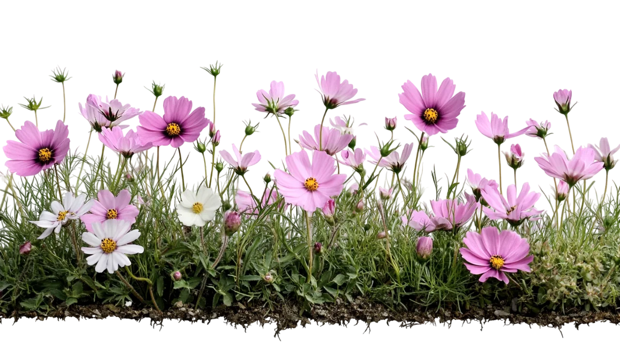 Pink Cosmos Wildflower Meadow Garden Bed Border Free PNG