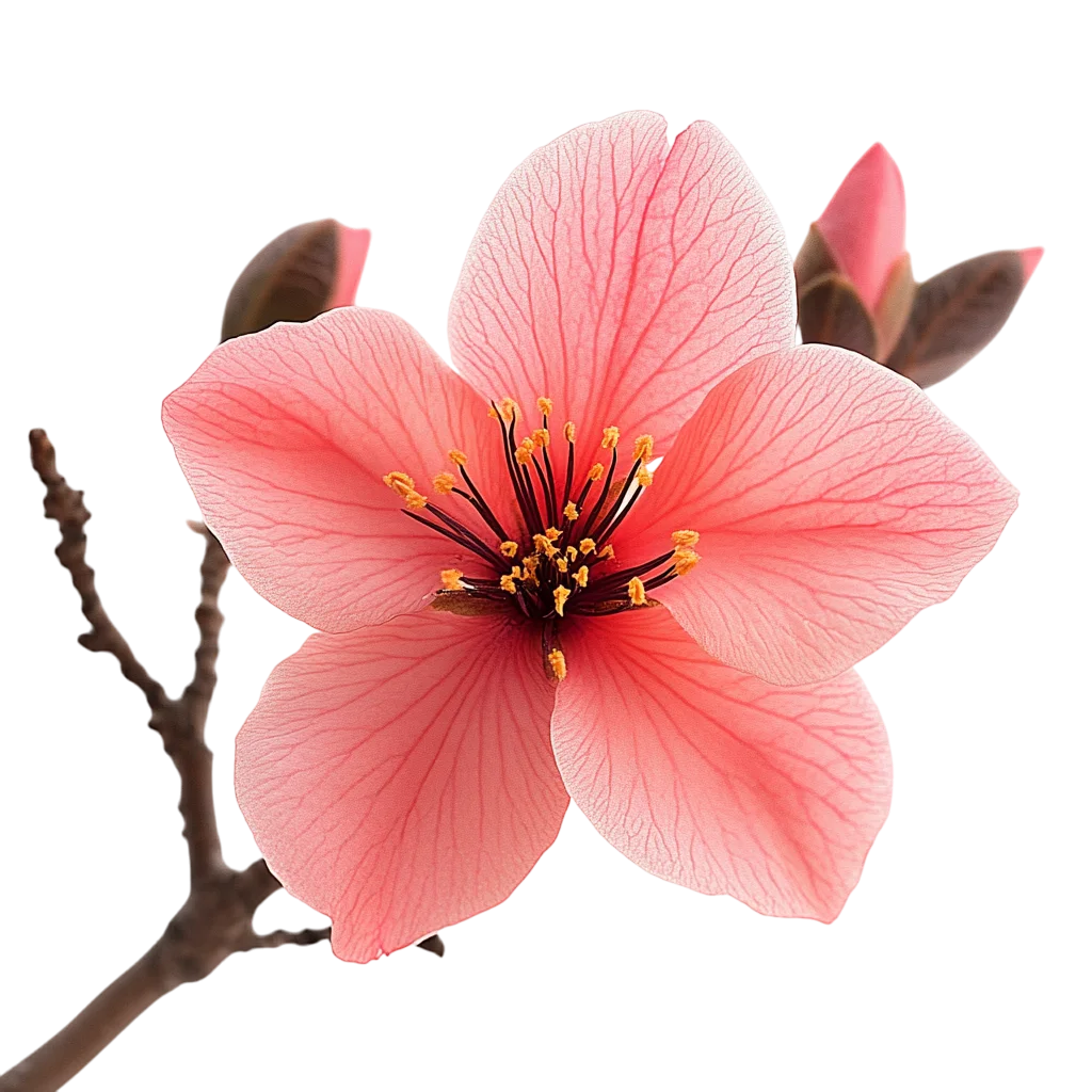Pink Flower Blossom on Rustic Wooden Branch Free PNG