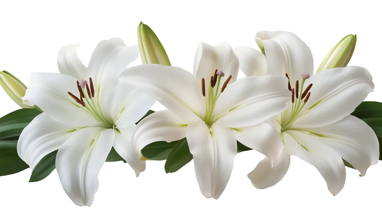 Blooming White Lily Flowers with Green Foliage Free PNG