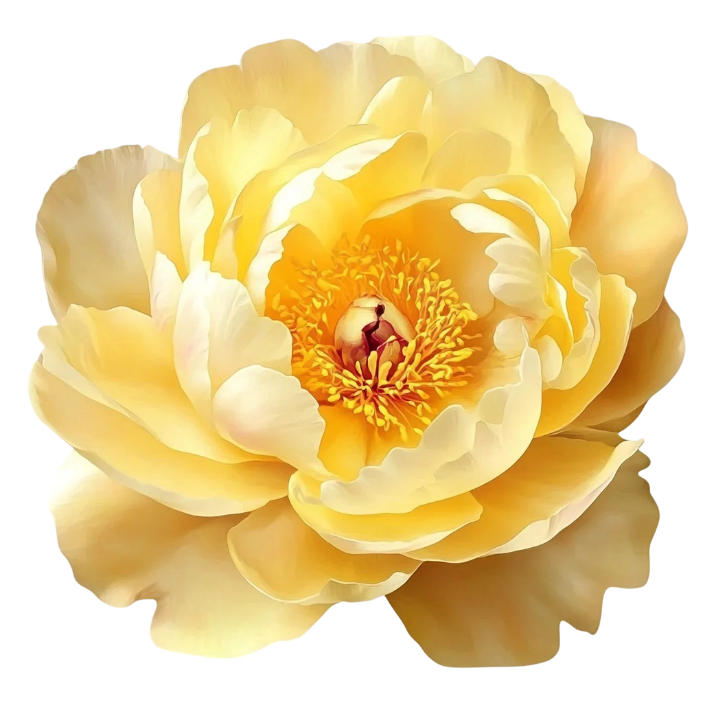 Yellow Peony Rose Flower Blossom Top View Free PNG