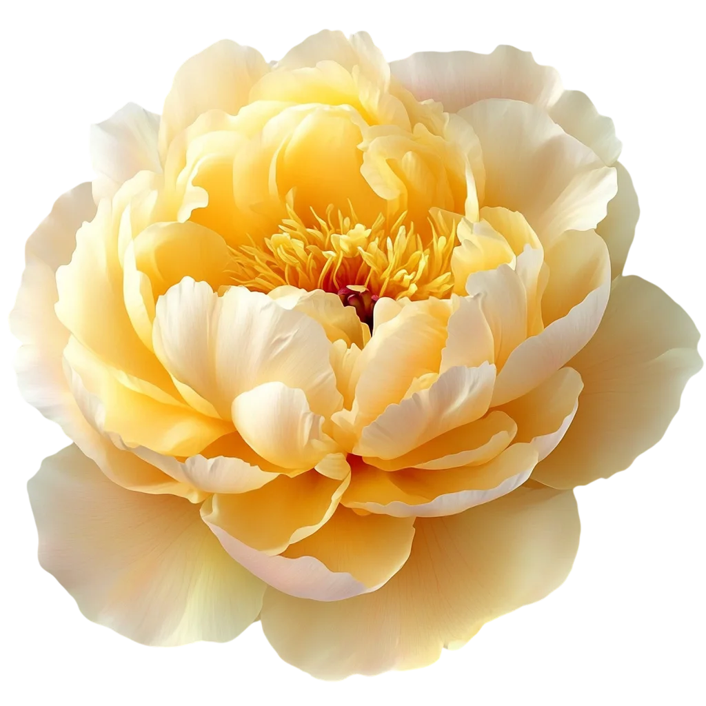 Pale Yellow Peony Blossom Flower Head Cutout Free PNG