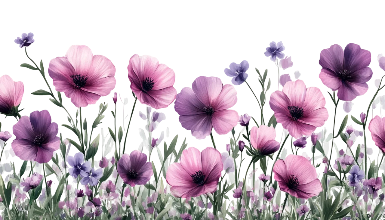 Watercolor Purple Wildflower Field Floral Border Free PNG